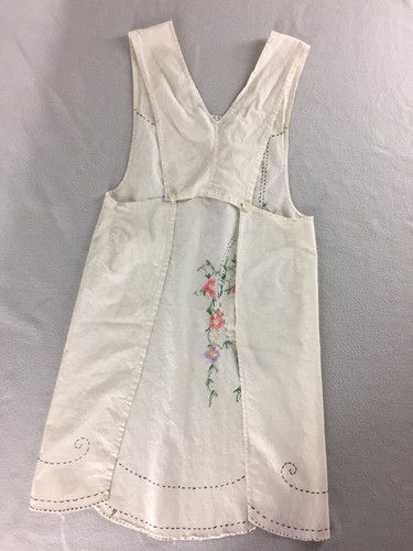 2 Vintage Handmade Aprons Embroidered Bib and Blue Dotted Swiss Half
