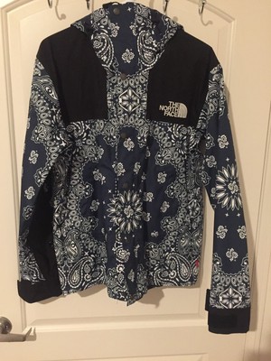 blue bandana north face jacket