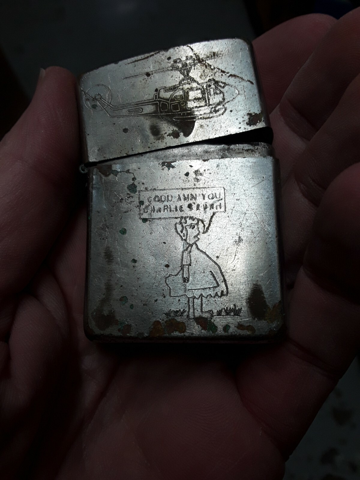 Vintage-RARE Zippo Lighter Vietnam War-Era DAMN YOU CHARLIE