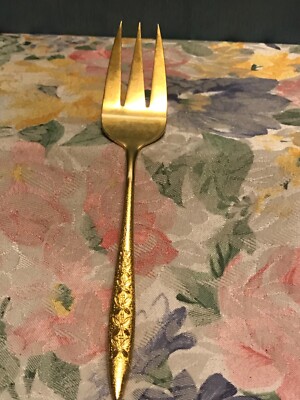 Vintage Nasco La Canada Gold Tone Stainless Steel Flatware Serving fork