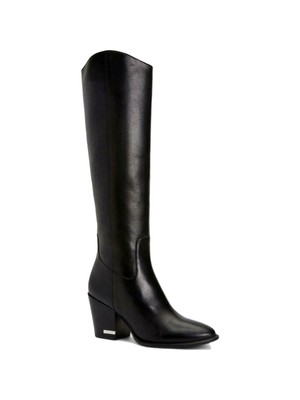 

CALVIN KLEIN Женские Черные Кожаные Ботинки на Каблуке Massie Almond Toe, Черный, 34E00370-BLK
