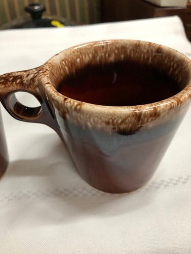 VINTAGE - HULL Oven Proof Brown Drip Pottery Coffee Mug!! Excellent  USA  2 Cups