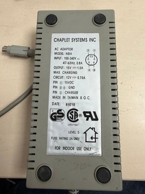 Chaplet Systems Inc NBA AC/DC Adapter 12V 15V Round 4-Pin Portable Charger Grey