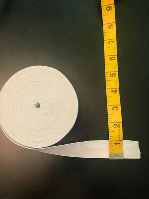 5 YARDS - WHITE KNITTED ELASTIC ROLL - 1'' Wide Mask Stretchy - Inch Band USA