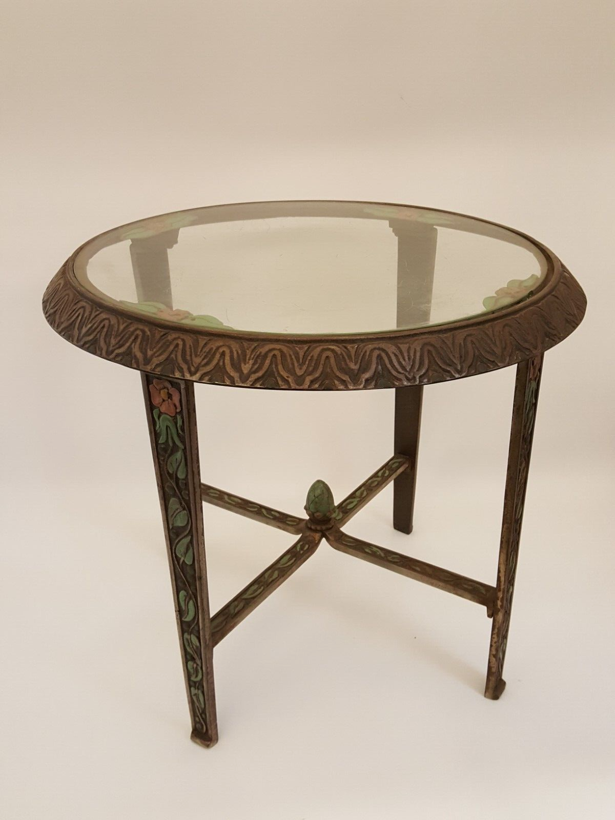 【アンティーク】クラシックテーブル Vintage 30s 40s steel low round table art deco floral / vine