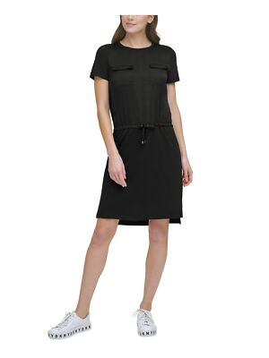 

Женское платье прямого кроя DKNY с короткими рукавами и круглым вырезом выше колена, Зеленый