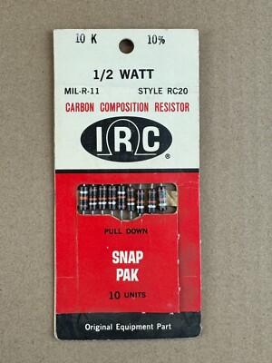 NOS Pack of 9 Vintage 10K ohm 1/2 watt IRC Carbon Comp Resistors 10% 1/2W GOOD