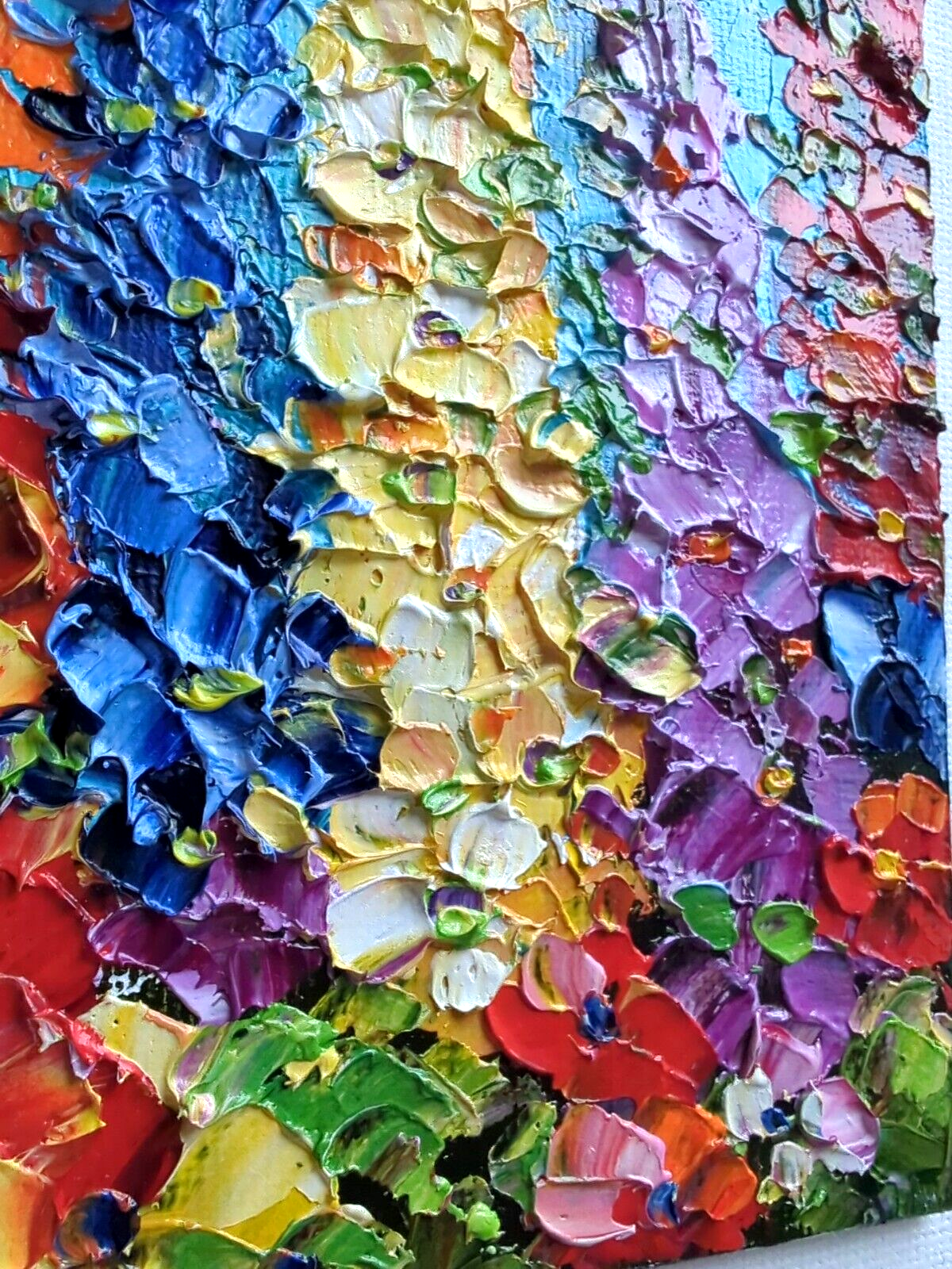 Delphinium Flowers  Original OIL Impasto PAINTING Impressionism 7"x 5"Olga Diduh