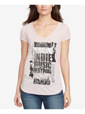 Женский розовый топ WILLIAM RAST Womens Pink Indie Music Festival с коротким рукавом и круглым вырезом S