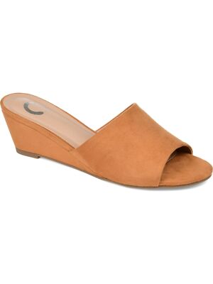 

JOURNEE COLLECTION Женские коричневые шлепанцы на танкетке с круглым носком Pavan, Коричневый, PAVAN-SLIDE
