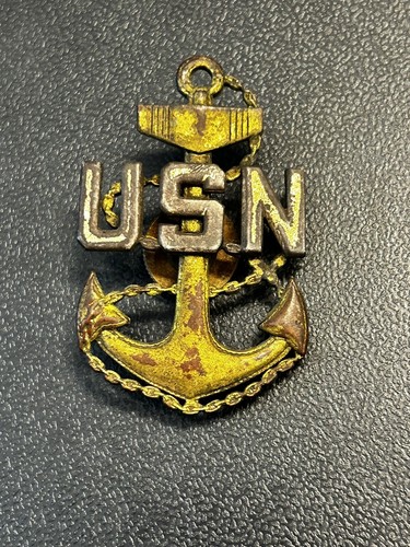 WWII US NAVY USN Anchor Sterling Silver Pin Badge. | eBay