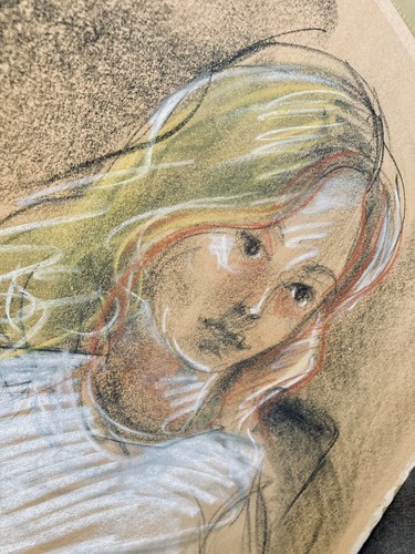 Female Figure ART DRAWING Vintage 60s Hair Fashion 1968 Mood Charcoal SIGNED MCM