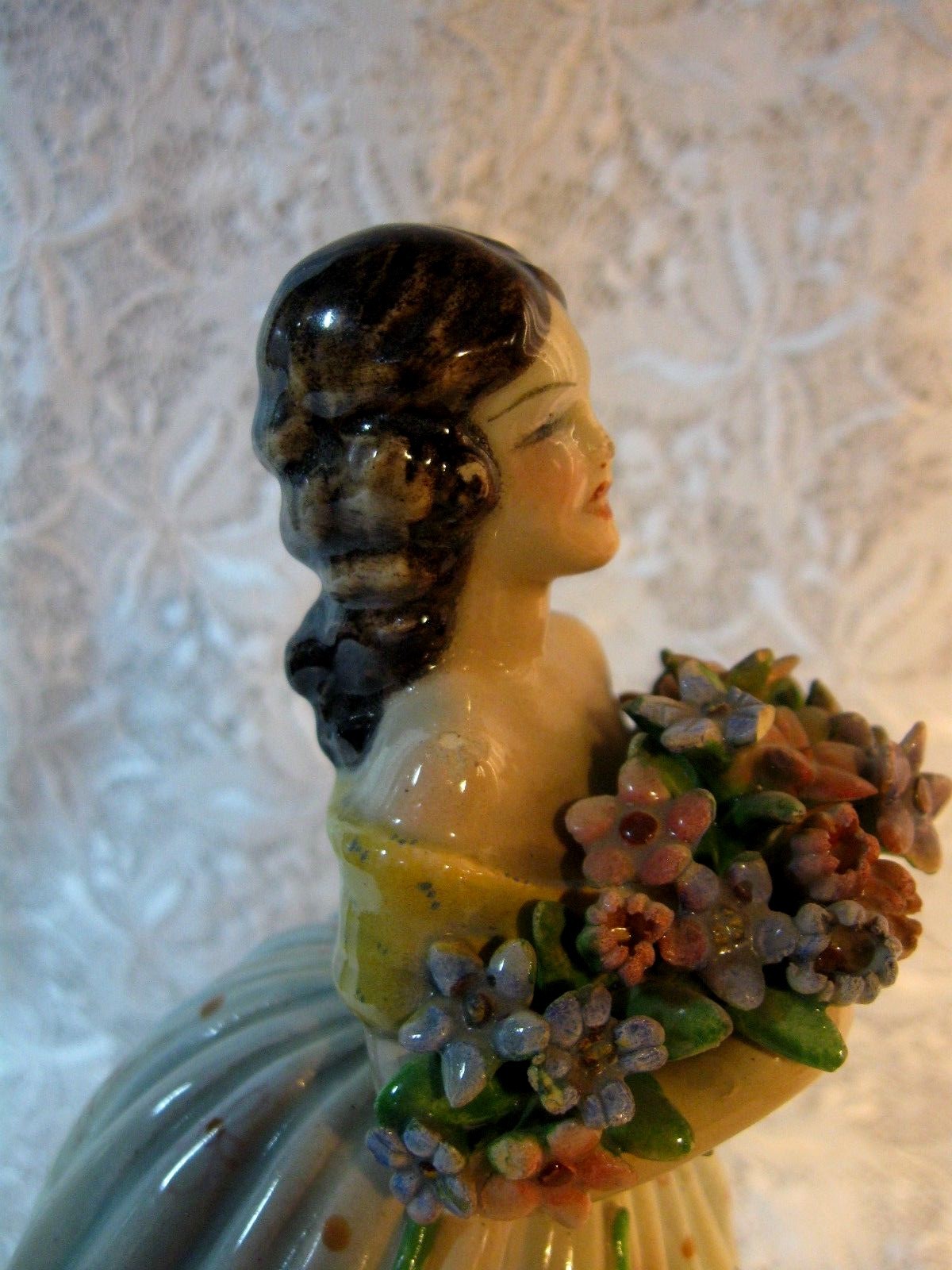 ANTIQUE SCHIERHOLZ & SON GERMANY Figurine W/ Bouquet of For-Get-Me-Nots