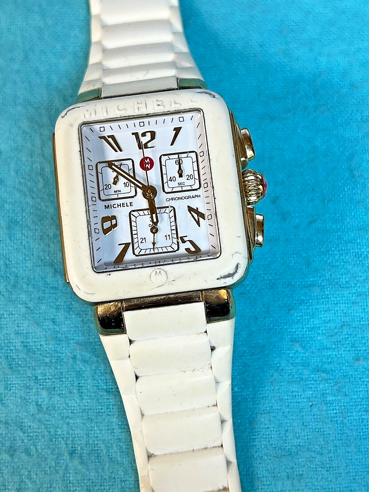 Michele Park Jelly Bean Chronograph Women's White Watch Gold Michele Park Jelly Bean Chronograph Women's White Watch Gold