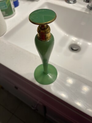 Antique Art Deco DeVilbiss Perfume Bottle Intact Dauber jade gold 'signed'