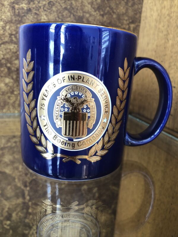 Boeing mug Seattle 75 Years in Plant Service Blue with Gold Trim