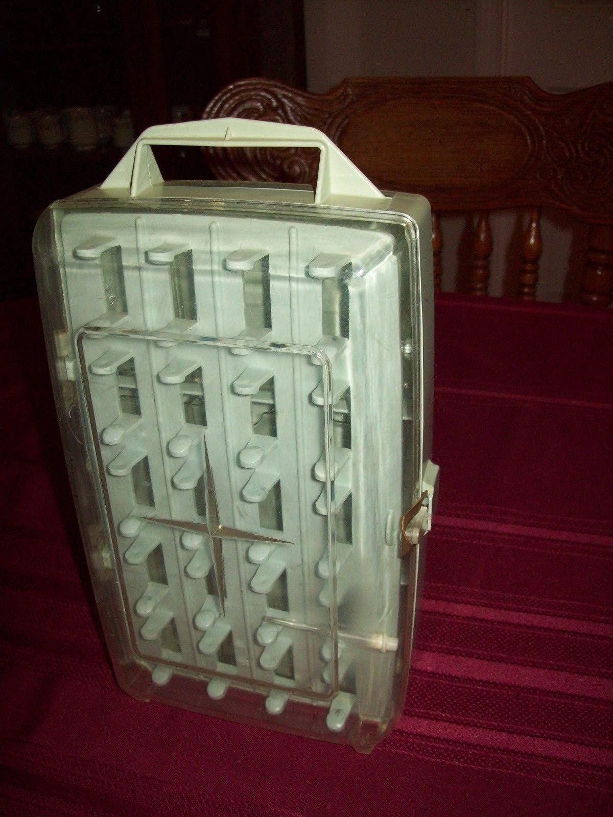 Vintage Sewing Case Travel Storage Thread Notions Green & Clear Plastic Avant