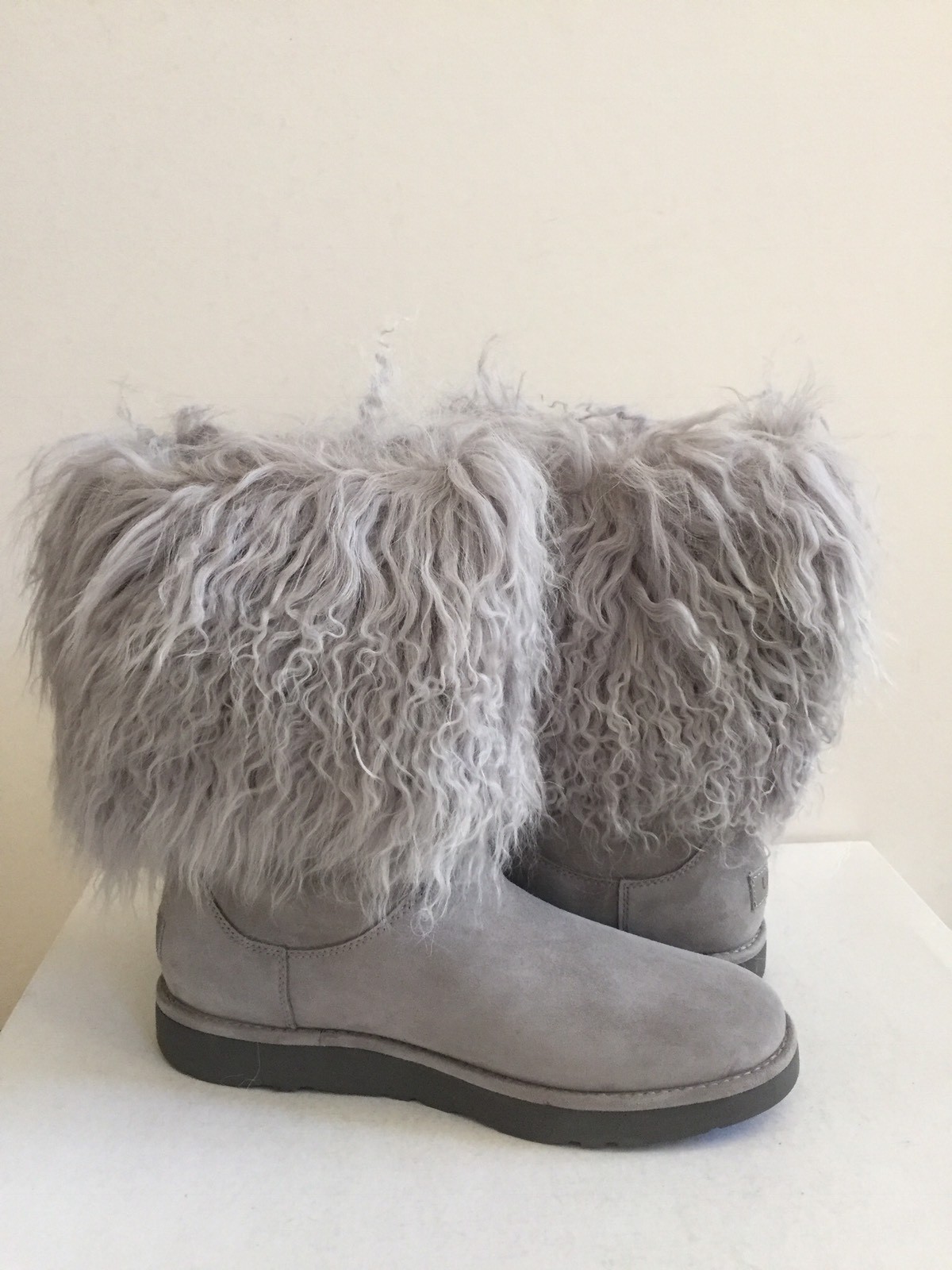 Pre-owned Ugg Lida Classic Mongolian Sheepskin Cuff Seal Grey Boot Us 8 / Eu 39 / Uk 6.5 In Seal Gray