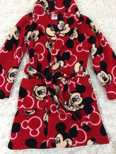 Disney Mickey Mouse Size 4T Boys/Girl Bathrobe self tie patch pockets plush