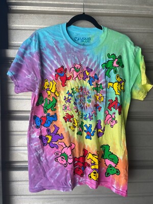 NOS Liquid Blue Grateful Dead Spiral Dancing Bears Tie Dye T-Shirt Size M