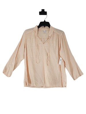 New Old Navy Womens  Boho  Paisley Top Beige S Long Sleeve Striped Golden Foil