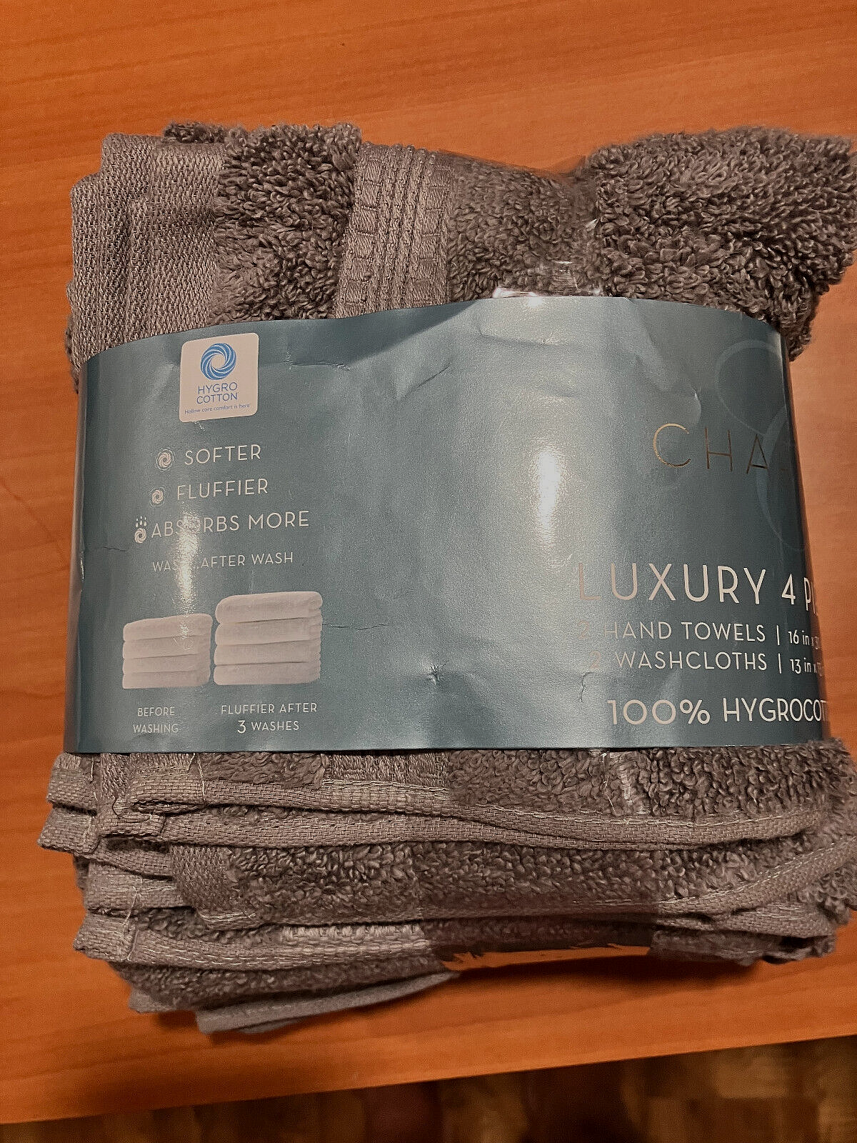 , 4 Piece Set 2 Hand Towels And 2 Wash Cloths, Gunmetal Gr