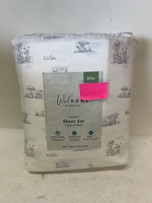 WelHome 320 Thread Count 4-piece Cotton-rich Sheet Set King Mushroom new