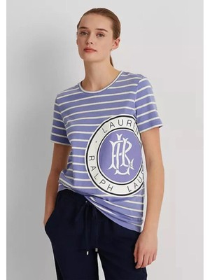 

LAUREN RALPH LAUREN Женская синяя футболка с коротким рукавом и круглым вырезом, Синий