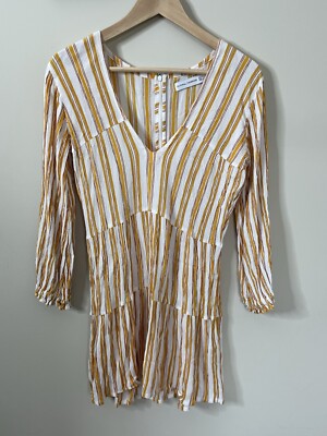 Faithfull The Brand Le Gallion Azure Stripe Dress Size 4 Yellow