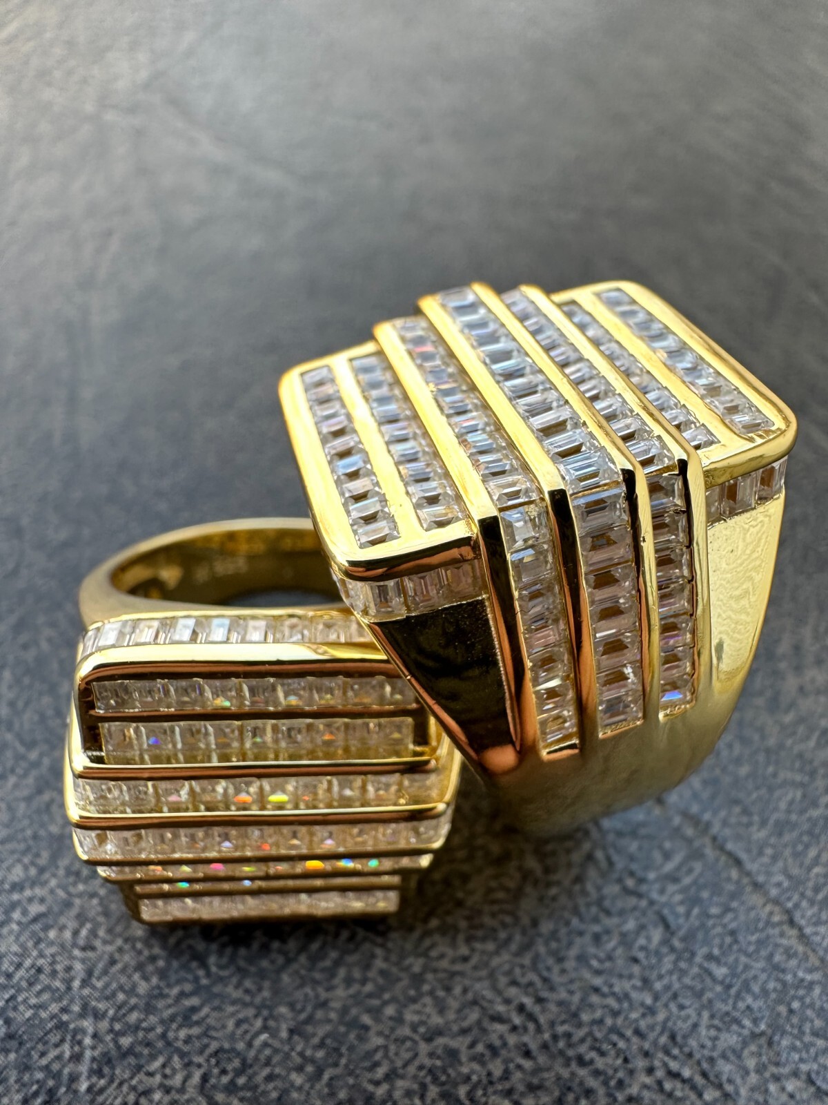 Pre-owned Pinky Moissanite Baguette Ring 14k Gold Over 925 Silver Iced Hip Hop Pass Diamond Test