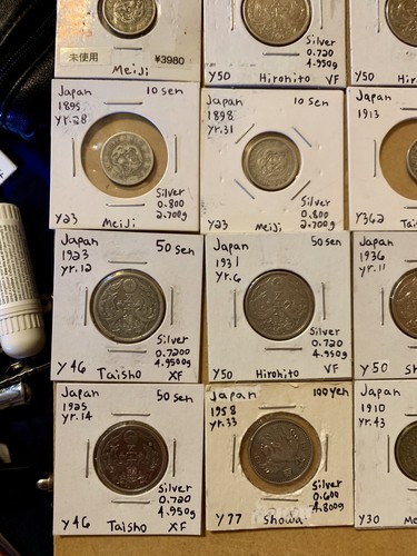 Silver Japanese Coin Lot. 26 Coins. Meiji Era-present