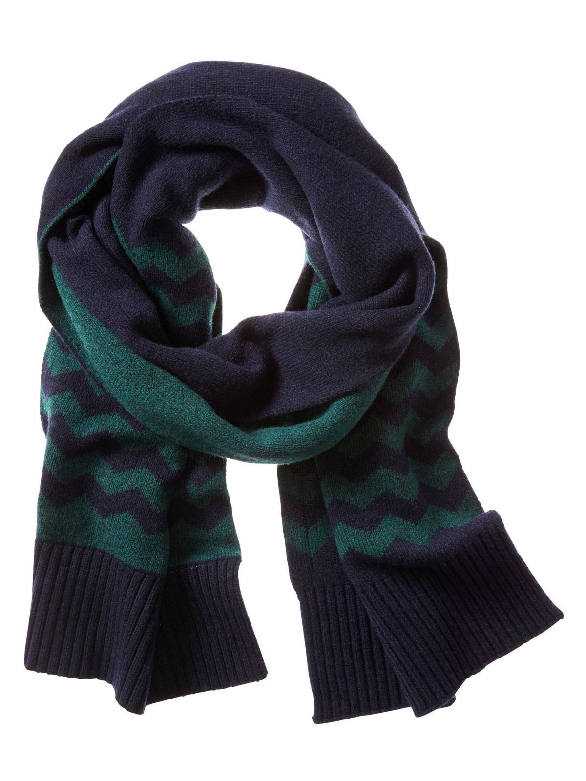 NEW BANANA REPUBLIC Mens Womens Chevron Navy Blue or Green Wool Blend Scarf $59