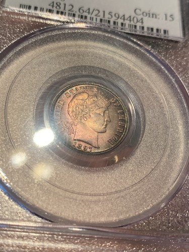 1897 MS64 PCGS Toned Barber Silver Dime *Beautiful Colorful Toning*