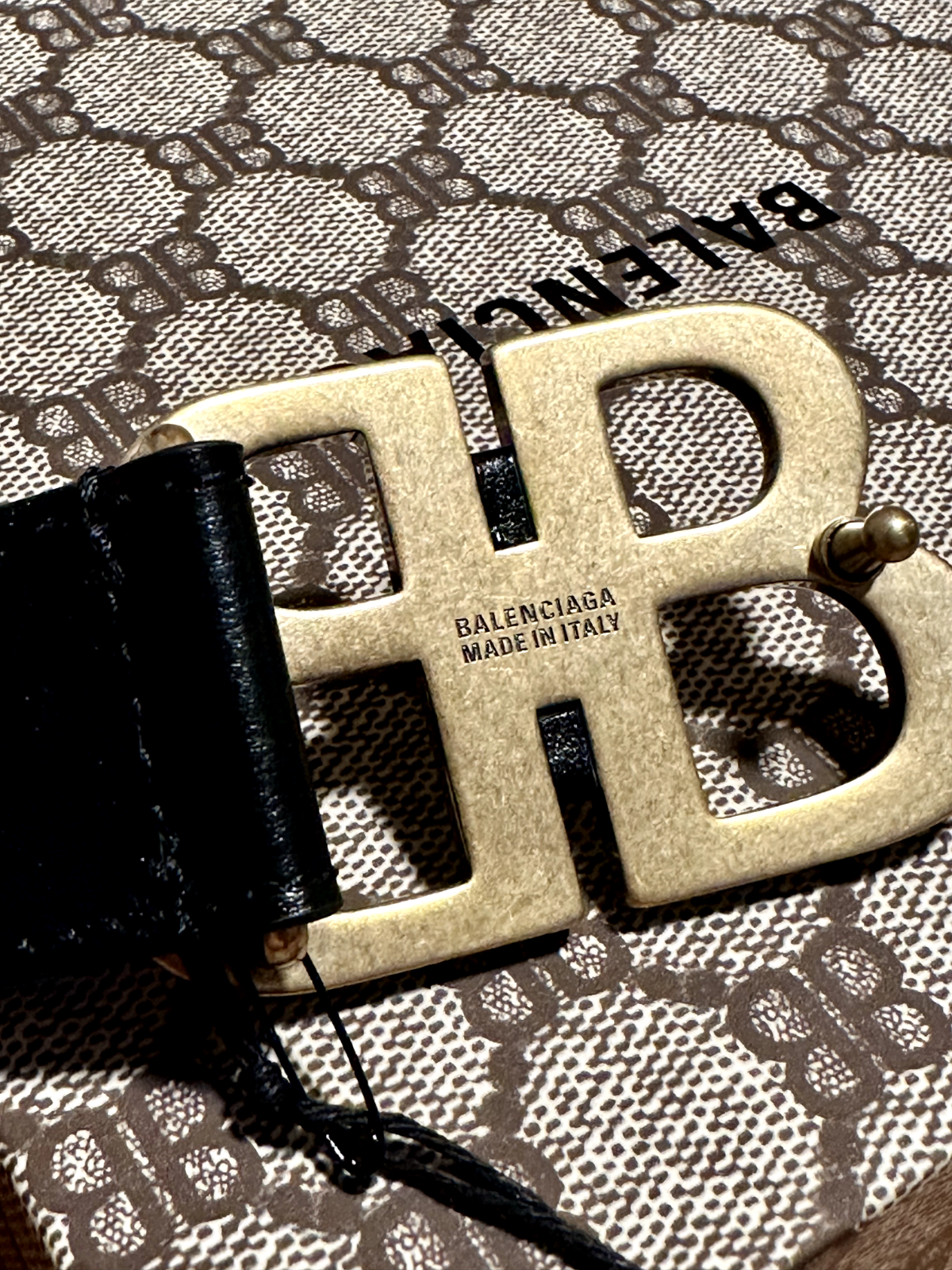 Pre-owned Gg Gold Brass B Belt Gucci X Balenciaga Bb  Leather 680456 80cm Unisex