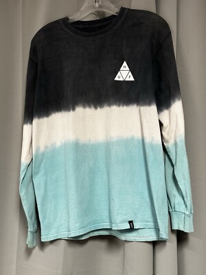 Huf WorldWide Black/White/Light Blue Tie-Dye Long Sleeve Mens Small