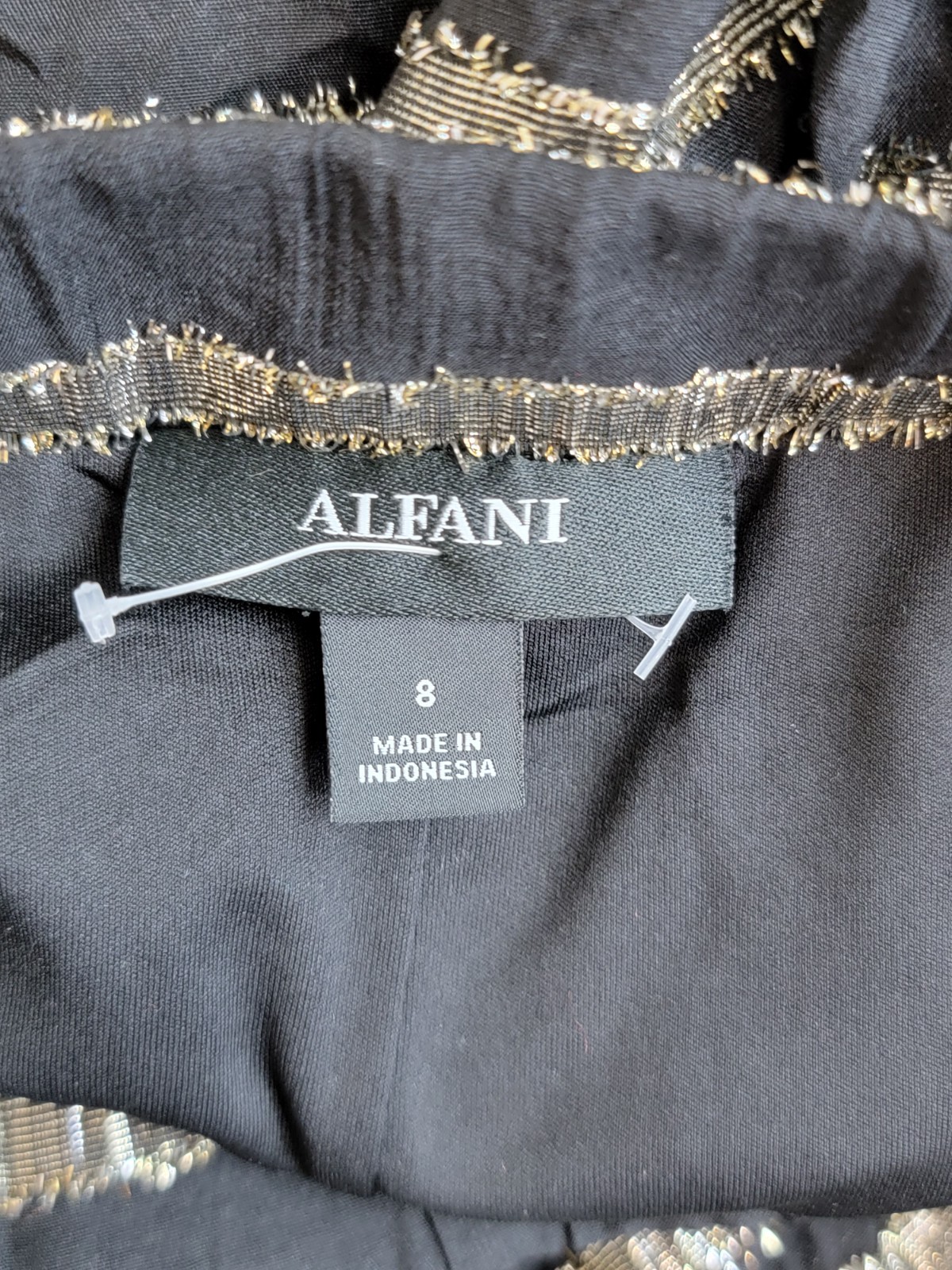 ALFANI Metallic Striped Midi Skirt Women's 8 Black/Gold Elastic Waist Pull On - Picture 14 of 15