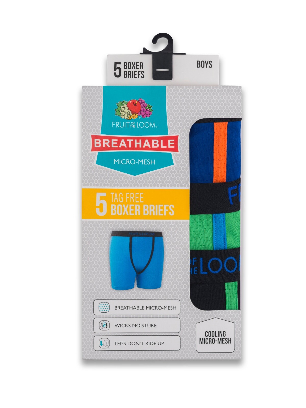 Fruit of the Loom Breathable Lightweight Boys Boxer Briefs, 5 Pack, XL (18-20)