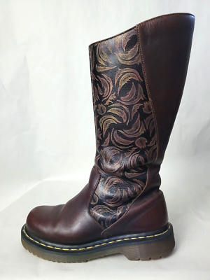 DR. MARTENS HOHE STIEFEL 37 BRAUN TEXTIL GEFÜTTERT ZIP DOC SCHUHE 