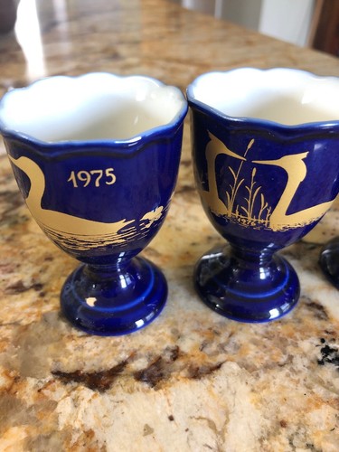 Hackefors Sweden Blue Bird Ceramic Egg Cups Set of 6 Tonkina 1975-80
