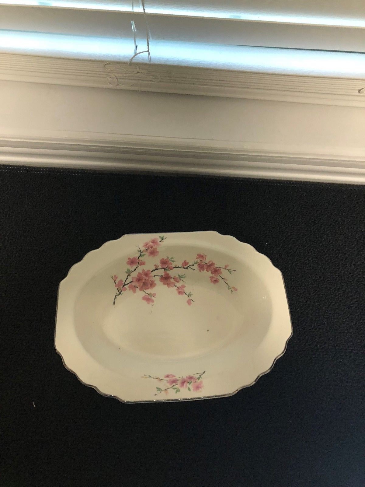 W S George White Lido Peach Blossom Platinum oval platter pre-owned