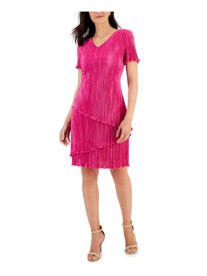 CONNECTED APPAREL Womens Pink Jersey Lined Shoulder Pads Short Sleeve Dress 4