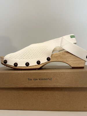 Jax & Bard Wood Platform Slingback Sandal Sz 38 US 7 1/2-8 White/green Accent