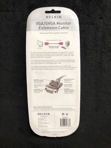 Belkin 10' Monitor Extension Cable VGA/SVGA (M to F) Comp to Monitor F2N025A10