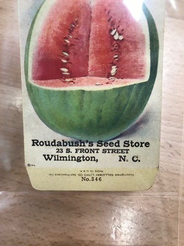 ANTIQUE 1918 WATERMELON SEED PACKET / ROUDABUSH SEED STORE, N.C.