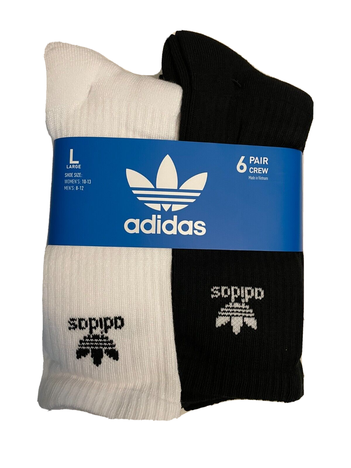 S Mens Large 6 Pairs Cushioned Crew Black White