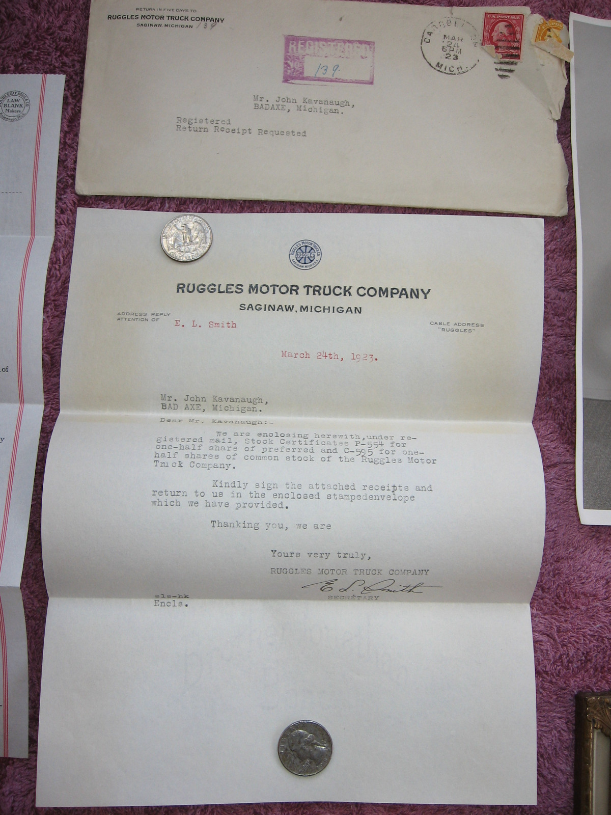 Ruggles Motor Truck Company John Kavanaugh 1/2  Company Stock Certificates RARE!