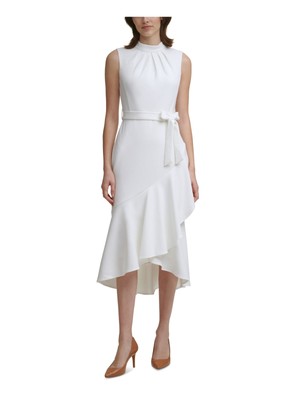 

CALVIN KLEIN Женское платье-футляр миди цвета слоновой кости с завышенной талией и поясом без рукавов, Цвет слоновой кости