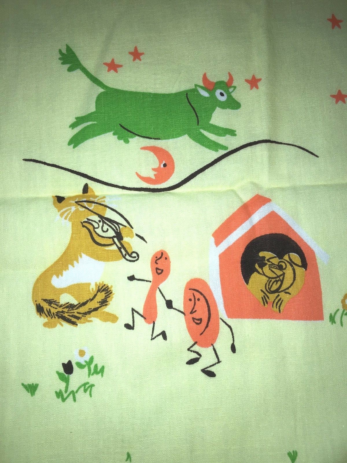 Vtg Nursery Rhyme Fabric 1 Yd + 34