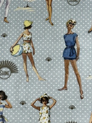 Simplicity vintage clothes fabric Beach blue spot organic 100% cotton half metre