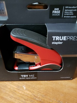 Office Depot TruePress Stapler Red Quiet Jam Free Lightweight Less Effort Better